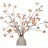 DuHouse 24" 5Pcs Artificial Ficus Branches Artificial Fall Greenery Stems Branches for Vase Filler Home Decor Table Centerpieces Garden Decoration(Orange)