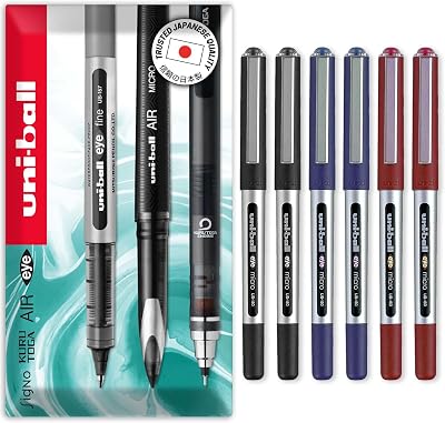 uni-ball Eye Micro Ub-150E Gel Ink Pen 0.5 mm Pack of 6 Black Blue Red