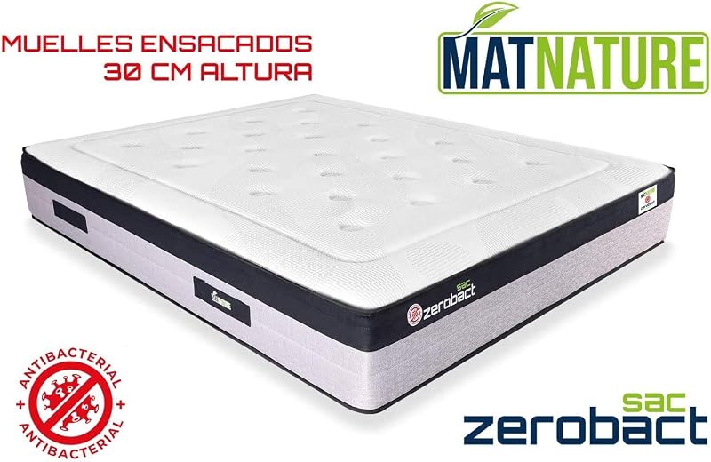Matnature | Saco Zerobact | Colchão de espuma de memória | Molas de bolso | Grande Firmeza e Adaptabilidade Premium | Altura 30 cm | Antiderrapante e Antibacteriano (90 x 190 cm)