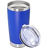 AUWBON 20oz Tumbler Stainless Steel Tumbler Cup with Lid Vacuum Insulated Double Wall Travel Mug, Durable Powder Coated Travel Coffee Tumbler Mug for Hot & Cold Drinks, Dark Blue,1 Pack