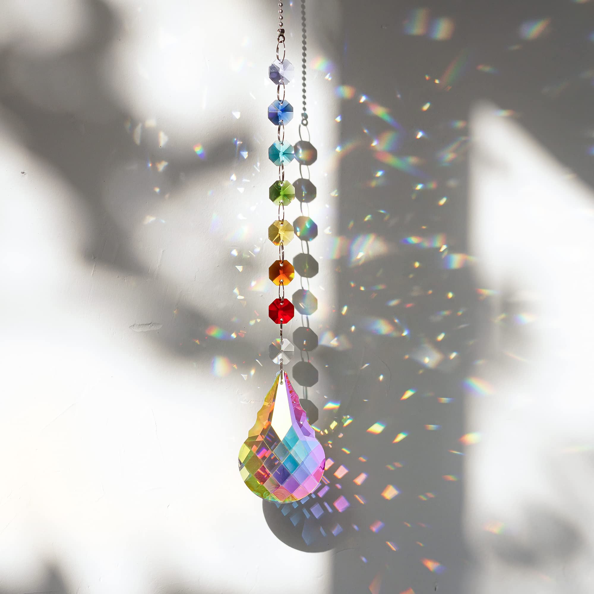 Crystal Chakra Beads Suncatcher Handmade Rainbow Maker Hanging Glass Pendant 76mm