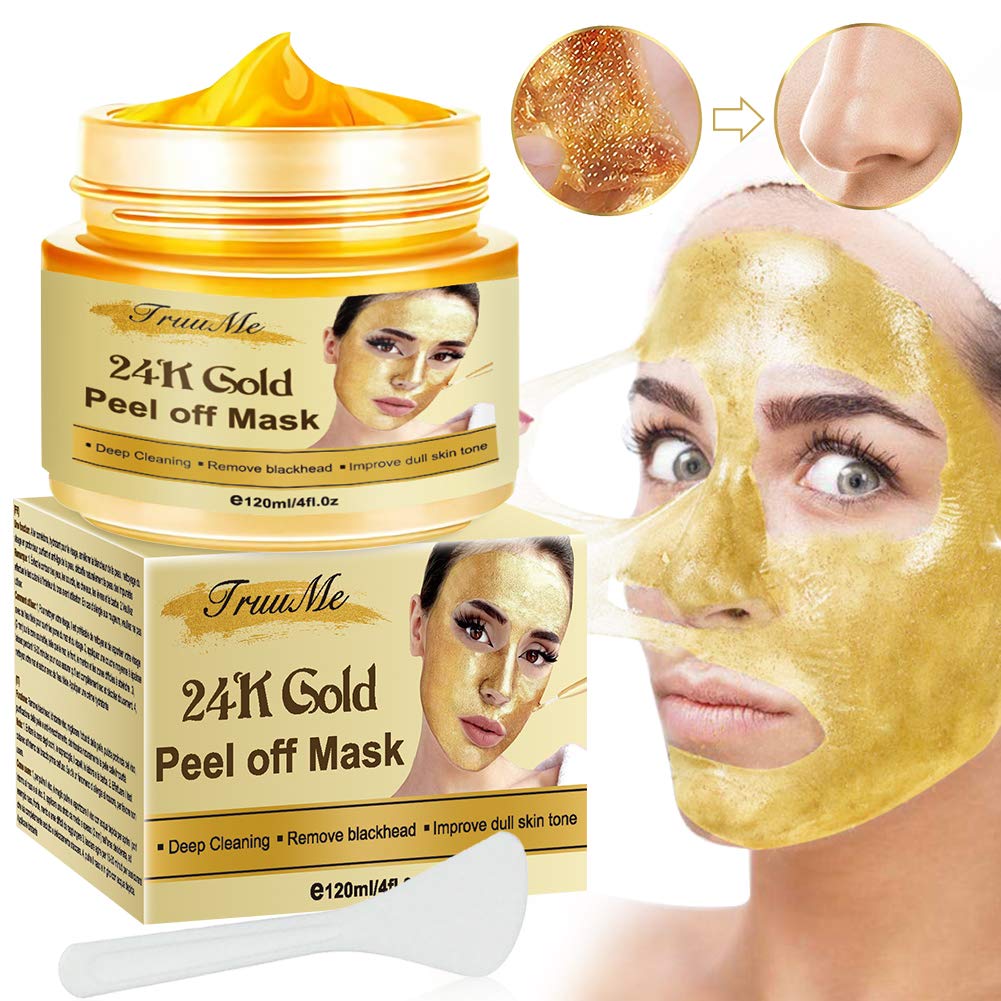 Gold Facial Mask, Peel off Mask, Blackhead Remover Mask with 24K Gold Extract, Anti-Aging, Deep Cleansing Blackhead ＆ Acne Scars, Dirt ＆ Oil, Repairs Uneven Skin Tone : Beauty