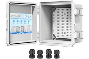 GEVEELIFE Waterproof Junction Box ABS Plastic, Outdoor Electrical Box IP67 Hinged Cover Project Box with Mounting Plate Wall Brackets and 2 Cable Glands, Grey Electrical Enclosure 4.9"x4.9"x3.3"