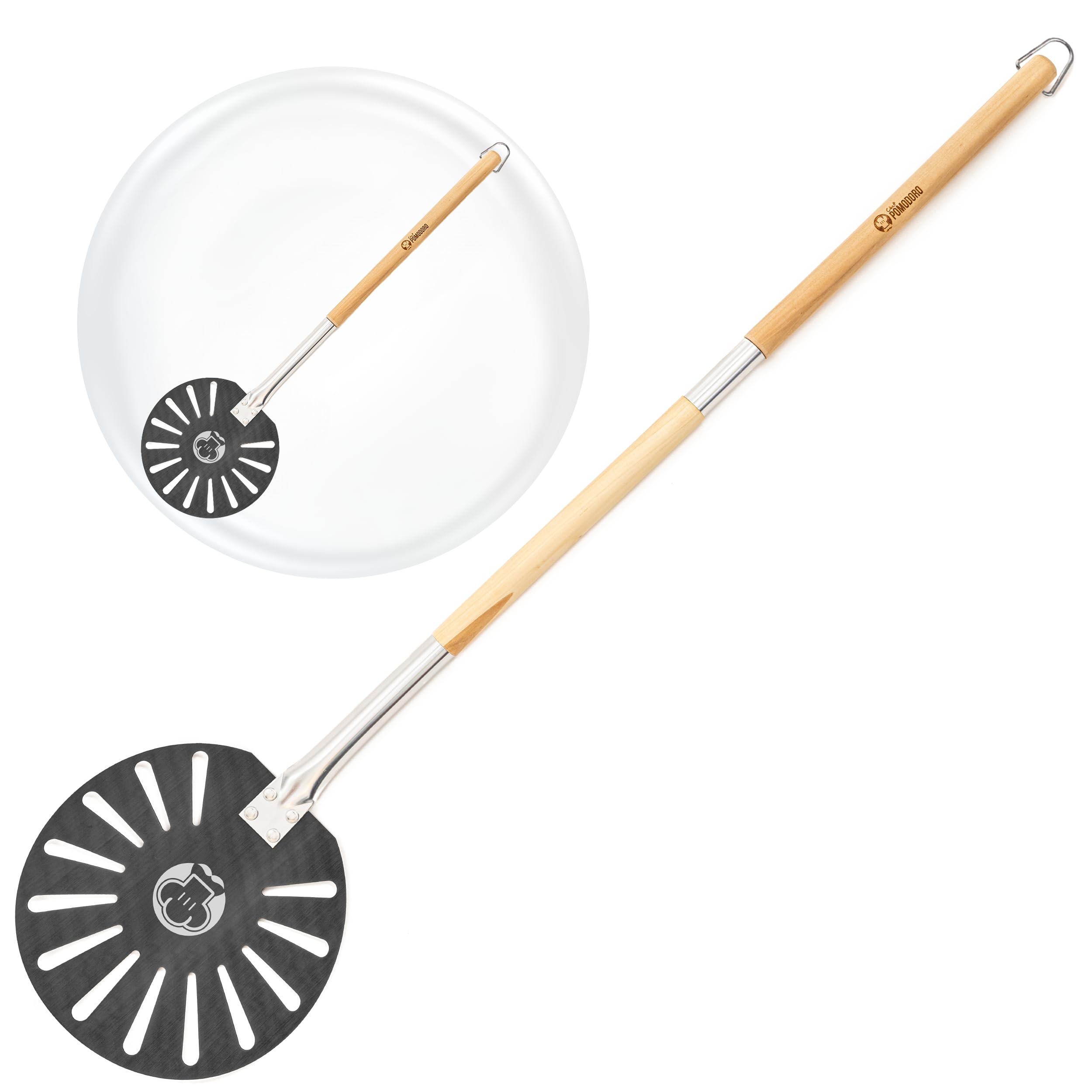 Chef Pomodoro Pizza Turning Peel with Detachable Handle, Aluminum Pizza Paddle, Gourmet Luxury Pizza Peel for Baking Homemade Pizza and Bread, Perforated Pizza Turner, Pizza Spatula (9-Inch / 23 cm)