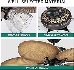 YITAHOME Tropical Ceiling Fans with Light and