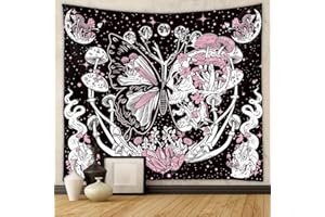 Heyeek Skull Tapestry, Romantic Rose Skeleton Butterfly Tapestry, Wall Hanging Tapestries Home Decor for Living Room Bedroom 