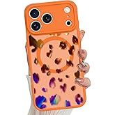Jefonha Magnetic for iPhone 17 Pro Max Case for Women Men Stylish Iridescent Leopard Cheetah Phone Case Compatible with Magsafe, Slim Translucent Matte Shockproof Cover iPhone 17 Pro Max, Orange