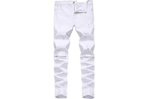 Kihatwin Big Boy's Casual Skinny Ripped Jeans Slim Fit Distressed Zipper Pants with Holes