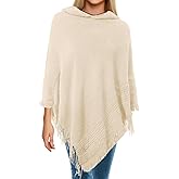 Skicuff Women Hooded Cape Ponchos Sweater Solid Knit Versatile Lightweight Shawl Wrap Scarf Cape Poncho Accessories