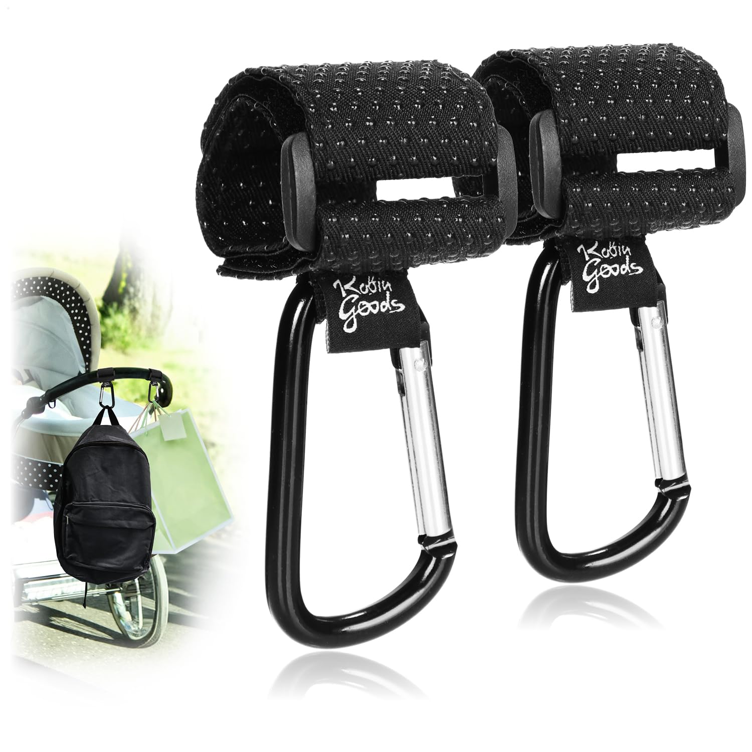 Robin Goods® 2X Stroller Hooks with Non-Slip Rubber nubs for Diaper Bag-Stroller Bag Holder - snap Hooks Stroller Stroller Hooks - Pocket snap Hooks
