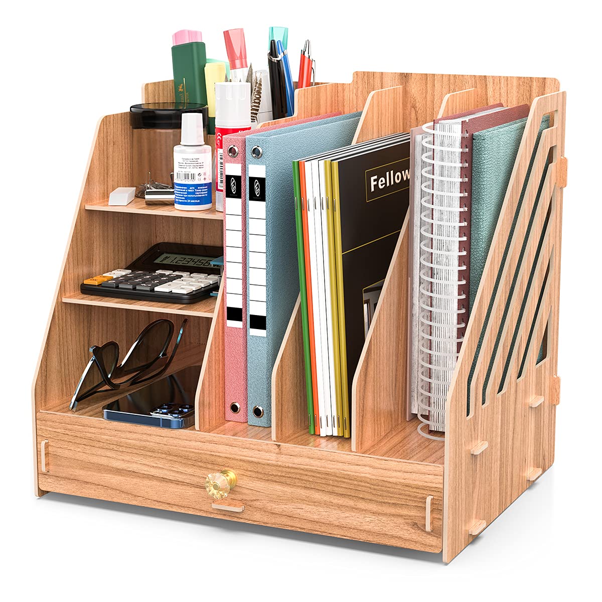 Booxihome Office Wooden Stationery Desk Tidy Storage Organiser Holder Sorter for A4 Papers, Books, Pens, and Notebooks…