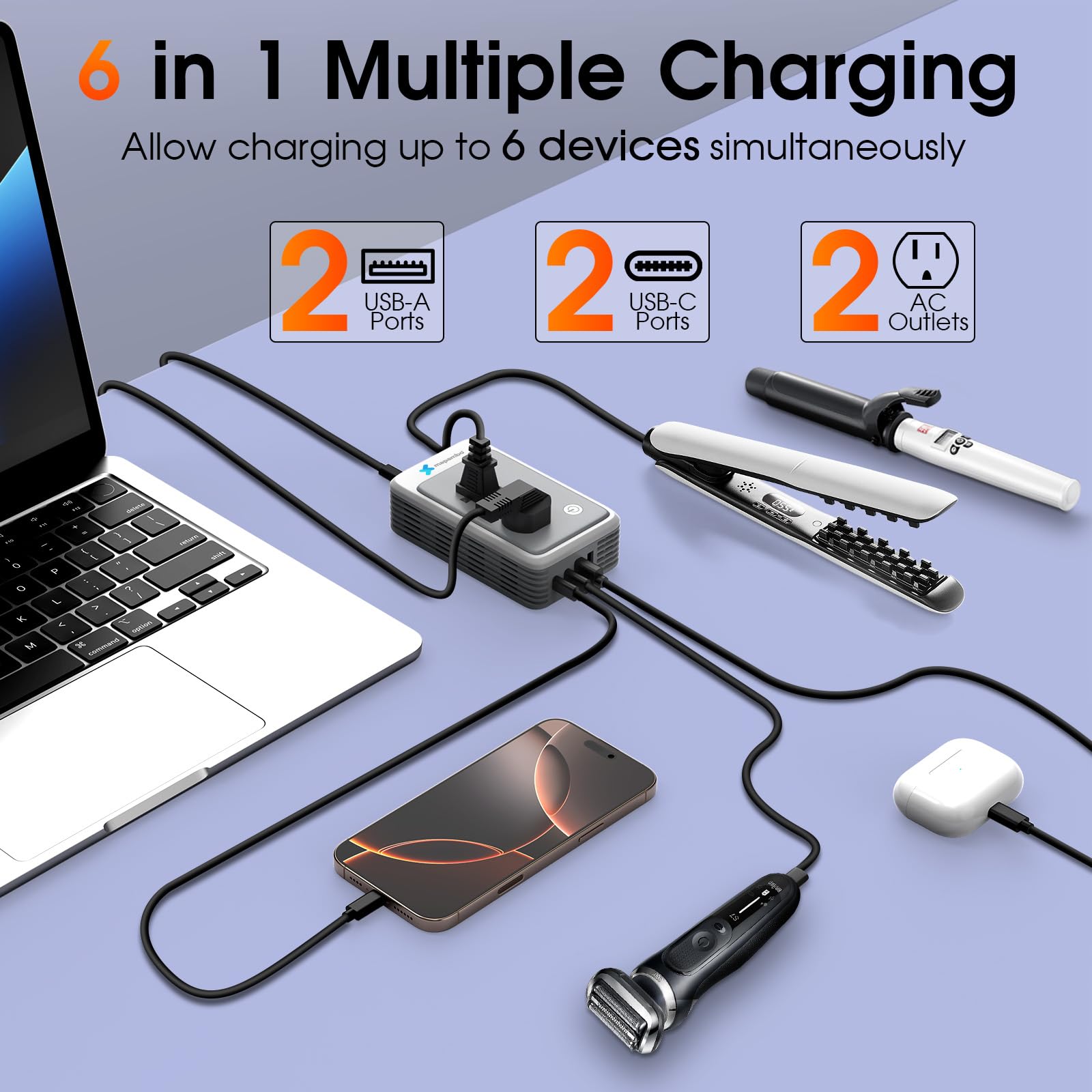 Mapambo Upgraded 300Watts 220V to 110V Converter for European Travel, 220 to 110 Voltage Converter US to Europe for Hair Straightener Curling Iron, European Travel Plug Adapter with 2 USB A 2 USB C