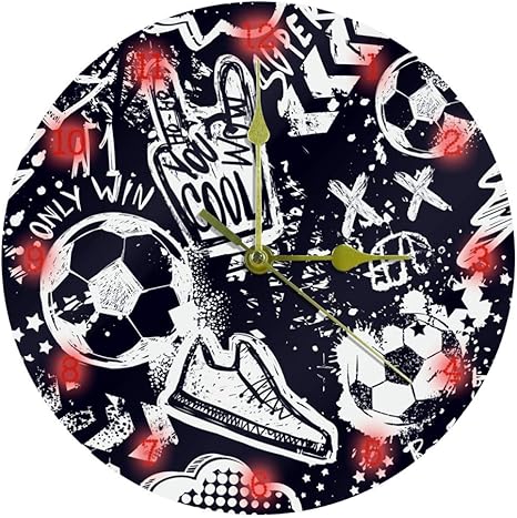 Amazon Co Jp 壁掛け時計 掛け時計 時計 Royallove フットボール サッカー 落書き おしゃれ クロック 壁掛け アクリル 連続秒針 電池 直径約25cm ホーム キッチン