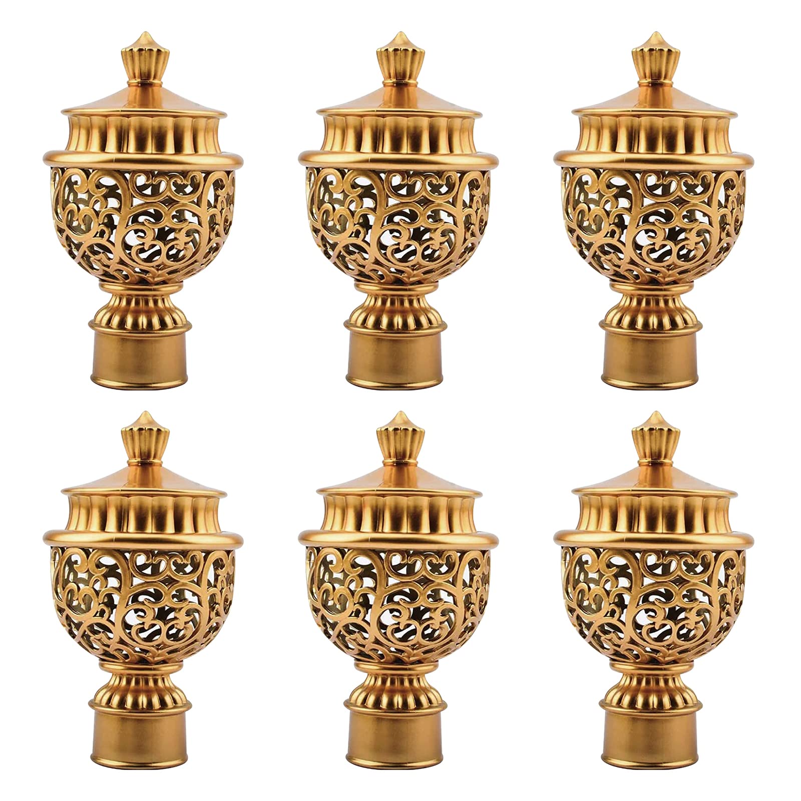 UFURMATE Curtain Finials, 6Pcs Gold Plastic Curtain Rod Caps Retro Window Rod Decorations Drapery Pole Decorative Ends, Fits Dia. 28mm Rods for Home Window Decor (Hollow Lantern)