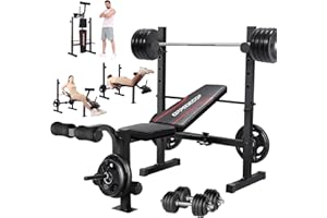 OPPSDECOR Weight Bench Set, Multi-Function Adjustable Bench Press with Squat Rack Leg Extension & Leg Curl Workout Bench Foldable Workout Bench Flat/Incline/Decline Upgrade Weight Benches for Home Gym