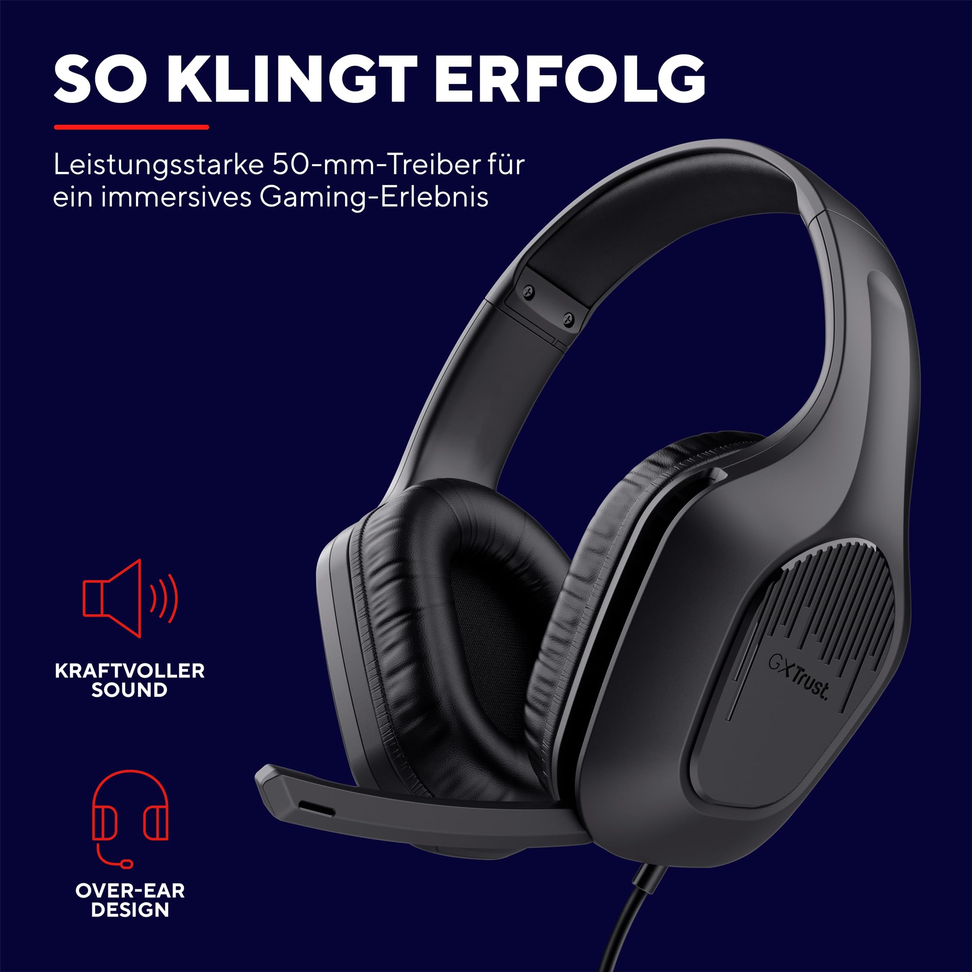 Trust Gaming GXT 415 Zirox Leichtes Gaming Headset mit 50-mm-Treiber für PC, Xbox, PS4, PS5, Switch, Mobile, 2-m-Kabel, 3,5-mm-Audioanschluss, Over-Ear Kopfhörer mit Kabel - Schwarz 3