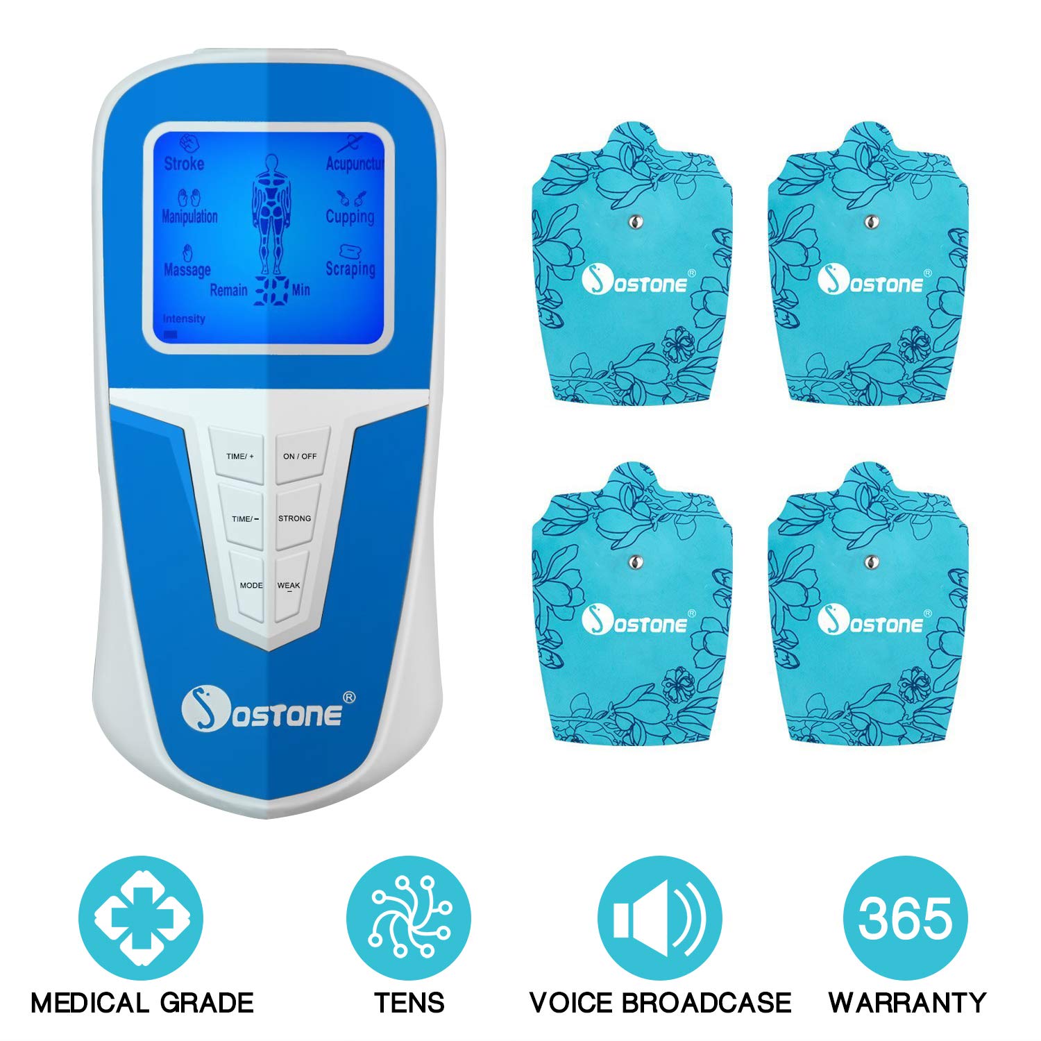 FDA Electric Pain Relief Massager, ECVISION Tens Unit Pulse Massager Protable Handheld Muscle Stimulator with 6 Modes and 11 Levels Intensity for Back and Neck