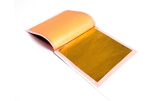 Slofoodgroup 24 Karat Edible Gold Leaf, Firm Transfer Gold Sheets (Hard Press Transfer Sheets) 25 Sheets per Book, 3.15 in. by 3. 15 in. Hard Press Transfer Sheets