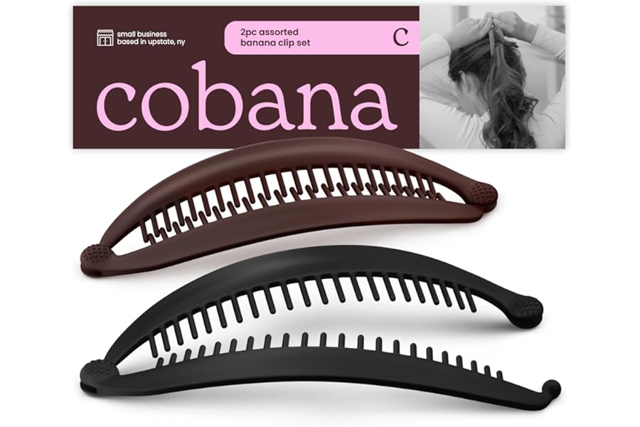 Cobana Banana Clip Hair Clips – Volumizing Hair Claw Clips & Hair Styling Accessories for Thick & Thin Hair – Large 6” Set of 2 (Black and Brown)