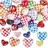 SOFPLATE 1 Box 40Pcs Acrylic Heart Bead Colorful Shaped Beads Bulk UV Plating Iridescent Plaid Hearts Love Shape Small Loose Spacer Beads for Jewelry Making Bracelet Necklace DIY Crafts Accessories