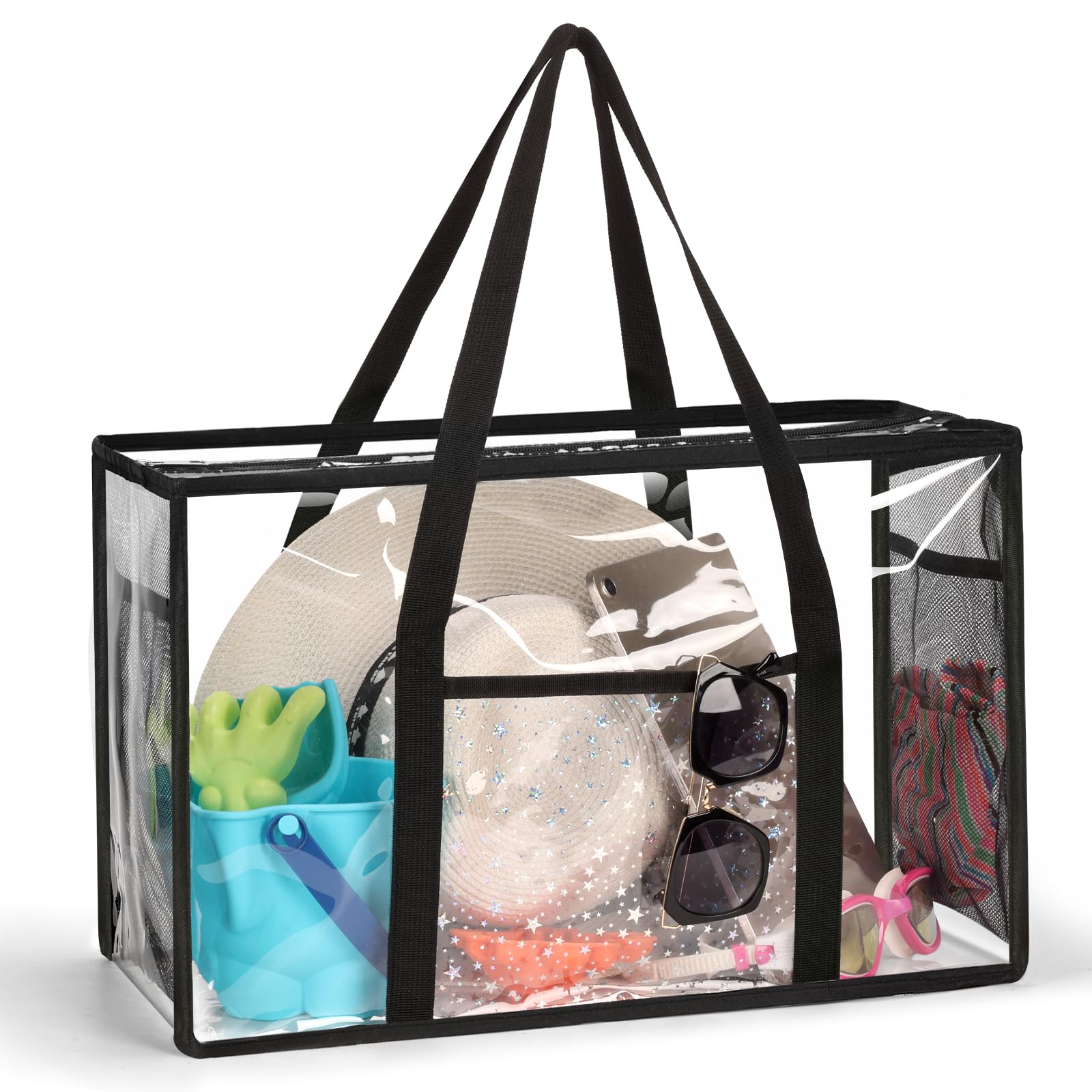 Photo 1 of SummitFlare Clear Beach Tote Bag - Waterproof PVC Stadium Approved Bag for Women - Extra Large Transparent Shoulder Bag for Pool, Concert, Travel & Shopping (18"x12" Lightweight Design) Black