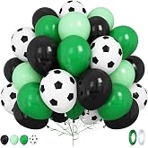 Soccer Balloons, 12 Inch 50Pcs Football Balloons Green and Black Latex Balloon with Soccer Printed Balloon for Boys Kids Baby Shower Soccer Party Decorations