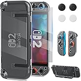 RHOTALL Clear Protective Case Cover Shell for Nintendo Switch 2(2025),Full Dockable Slim Transparent Hard PC Protection Accessories Case for Switch 2 with Anti-Scratch Screen Protector,4 Thumb Grip