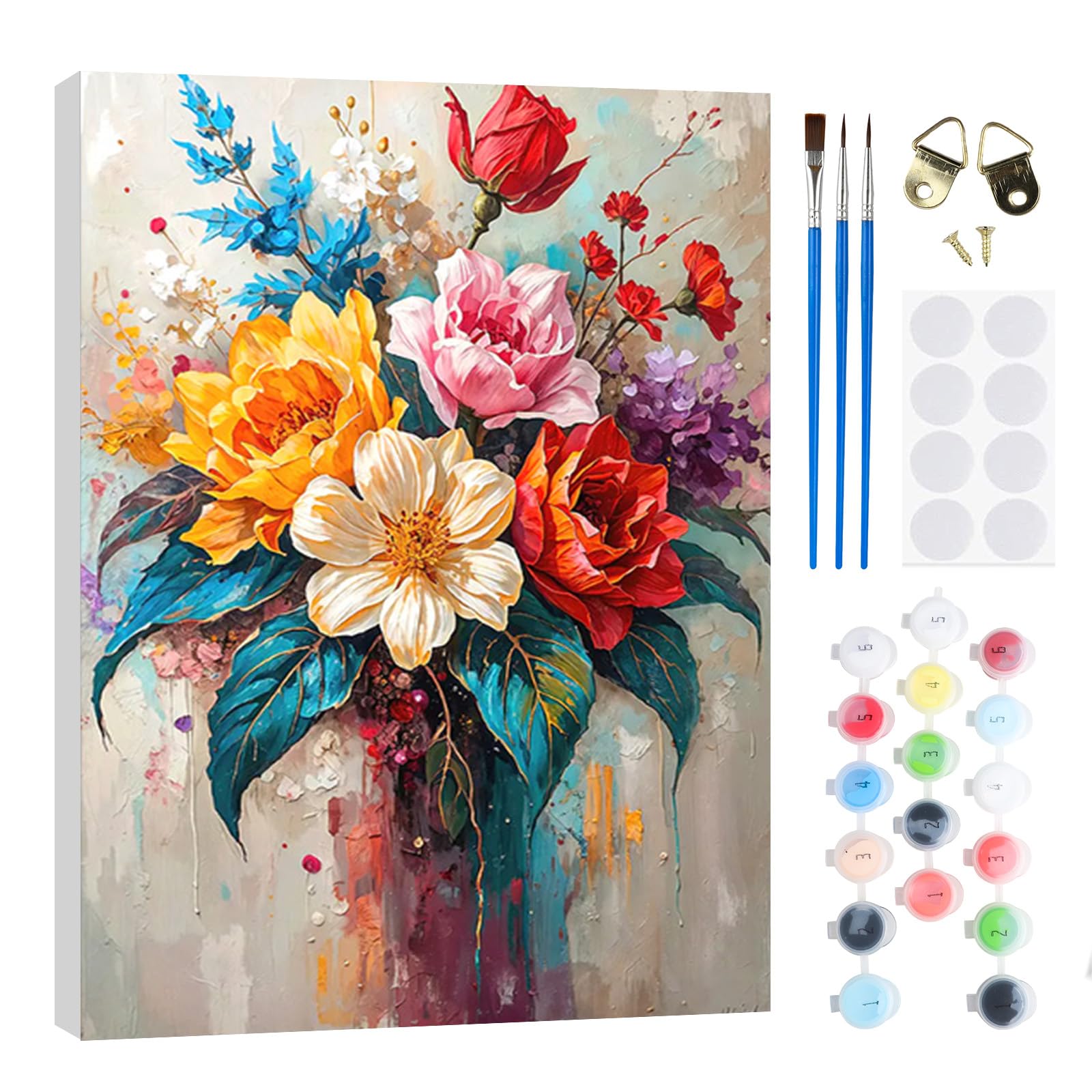 RICUVED Flower Paint by Numbers Kits Adults, Painting by Number Kits On Canvas,Framed DIY Color Oil Painting Acrylic Paints,Home Wall Decor 20x30cm Flower — image 1