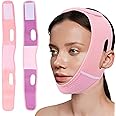 2PCS V-Line Mask Reusable V Line Lifting Mask Womens Chin Strap for Sleeping Double Chin Reducer, V Shaped Face Lifting Strap Face Slimming, Jaw Exerciser for Women (Pink & Purple)