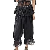 TUWIXIUW Cropped Lace Pants for Women Ruffle Long Bloomers Flare Lace Trim Pantaloons Vintage Capri Bloomer Pants