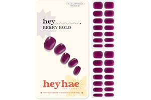 Heyhae Semi Cured Gel Nail Strips | No LED Lamp Needed | Fall, Jelly, Purple | Easy Apply & Remove, Salon Quality | Includes 28 Strips, 1 Prep Pads, Nail File & Wooden stick - Hey, Berry Bold