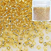 Bala&Fillic 12/0 Glass Seed Beads Gold Color Transparent Silver Lined Seed Beads About 10000pcs/110g in Box (Gold-Color)