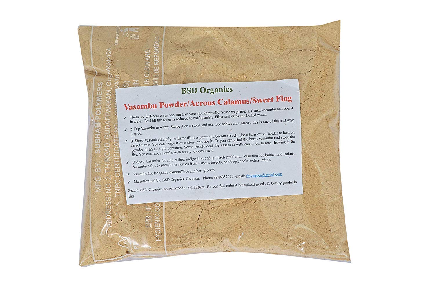 BSD Organics Powdder of Vasambu/Acrous Calamus/Sweet Flag powder - 200 Gram / 7 Ounce