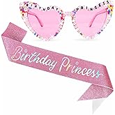 Tihebax Birthday Girl Sash “Birthday Princess” Sash for Girls Women with Pink Birth day Glasses, Birth day Decorations for Women Girls Happy Birth day Party Supplies Accessories
