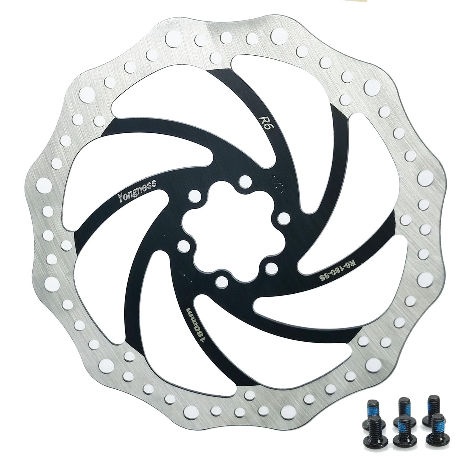 Yongness Bicycle Brake Disc Rotor 140mm/160mm/180mm/203mm, Stainless Steel Bicycle Brake Disc with 6 Screws, Suitable for Most Bikes, Road Bike, Mountain Bike, BMX, MTB (Black 203mm)