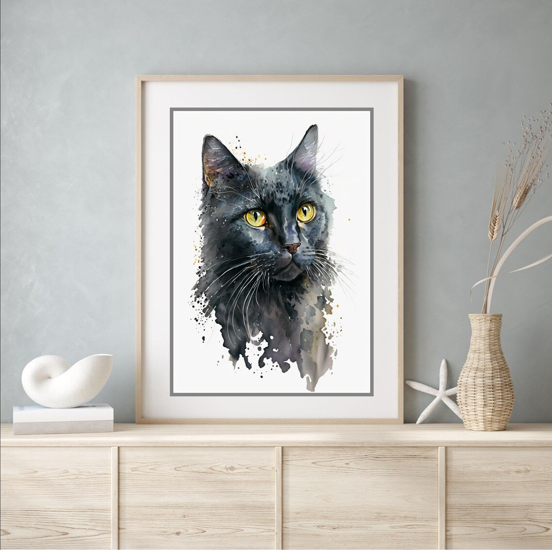 Signed by the Stars Black Cat Art Print (A4, 29.7 x 21cm, Unframed, Matte Finish, Living Room Decor)