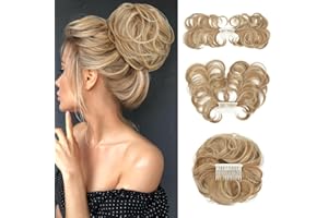 youngways Messy Bun Hair Piece Side Comb Clip in Hair Bun Hairpiece for Women Short Natural Straight Versatile Adjustable Styles Easy Hair pieces (Golden Blonde/Beach Blonde-C)
