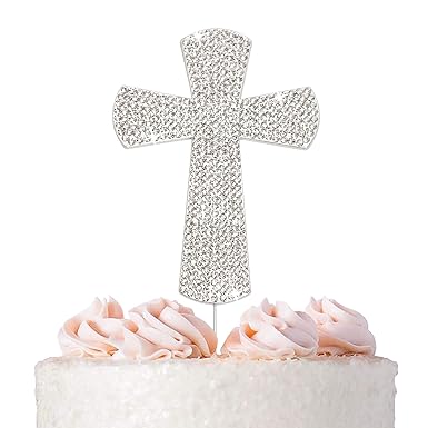 Figurines De Gateau 5 Diamante Rhinestone Religious Cross Cake Topper Pick Fit For Baptism Christen Maison