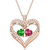 Zoeniya Heart Pendant Necklace I Love You for Always and Forever 12 Months Birthstone Necklace 18k Rose Gold Plated Double Heart Necklace Christams Valentine's Day, Mother's Day, Birthday