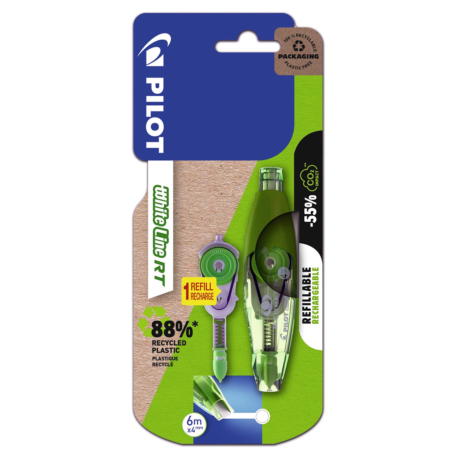 PILOT 8088BCR Whiteline RT Refill with Refill, 6 m x 4 mm, Correction Tape