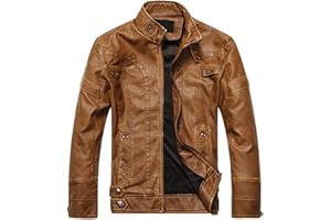 WULFUL Men's Vintage Stand Collar Leather Jacket Motorcycle PU Jacket and Coat
