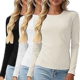 Women's Cotton Long Sleeve T Shirt Slim Fit Crewneck Basic Tee Shirts Tops Casual Soft Layering Undershirts