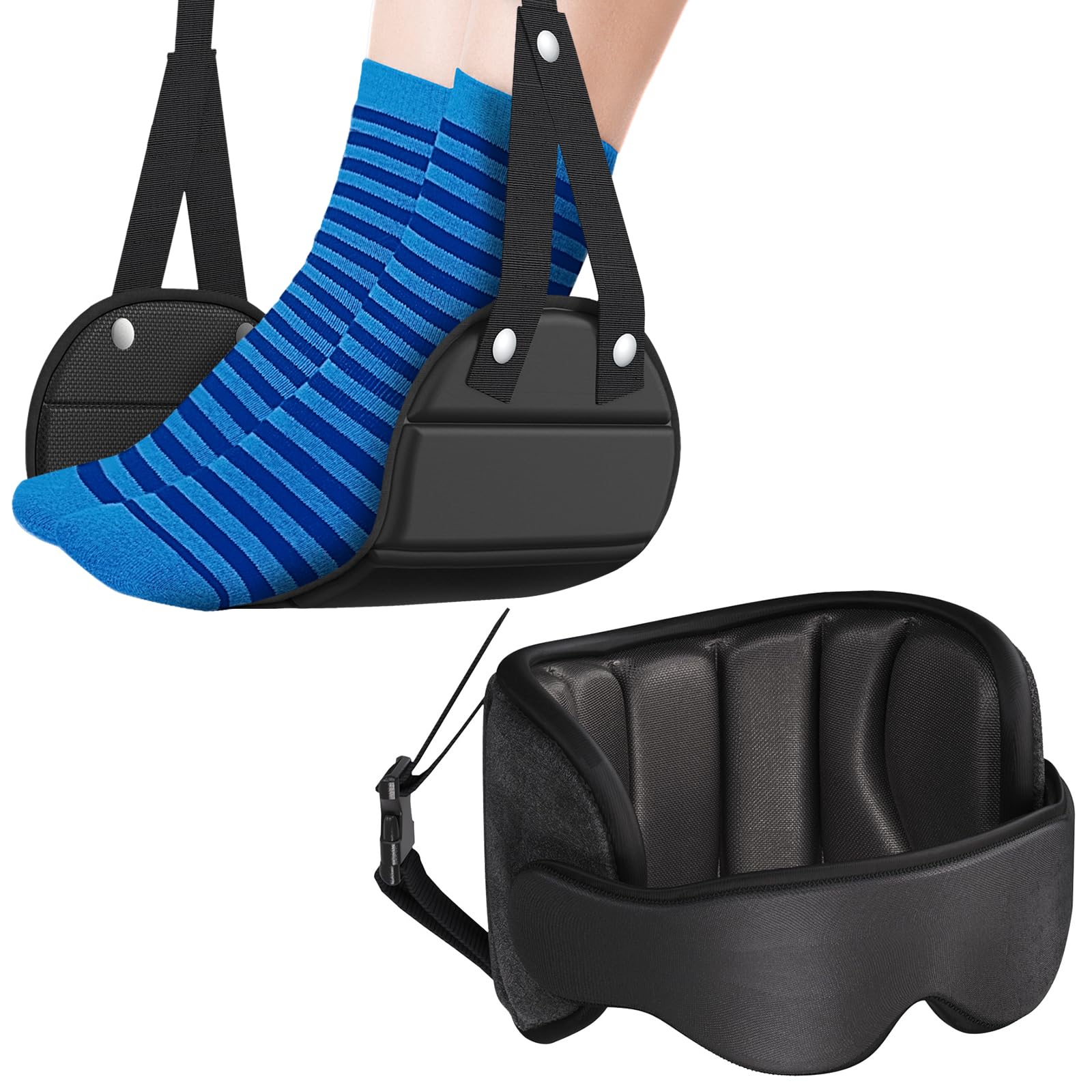 Photo 1 of SARISUN Travel Pillow Airplane Foot Hammock Set, Airplane Pillows with 3D Eye Mask for Sleeping, 360° Support Plane Head Strap, Long Flights Essentials, Stop Bobblehead and Travel Foot Rest Leg Relief