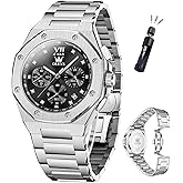 OLEVS Mens Watches Octagonal Luxury Stainless Steel Dress Watches for Men Quartz Analog Large Face Luminous Relojes para Hombres