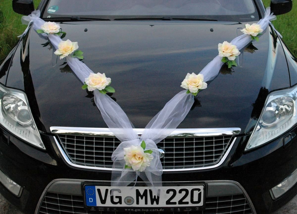 Organza M Auto Schmuck Braut Paar Rose Deko Dekoration Hochzeit Car Auto Wedding Deko (Lemon/Weiß) — image 1