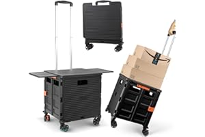 ZIYOU LANG Foldable Utility Cart Folding Portable Rolling Crate with Magnetic Extended Lid,360°Rotate Wheels,176LBS Load Capacity,Heavy Duty Durable Dolly Cart for Teacher Tourist Shopping Office Outdoor Black