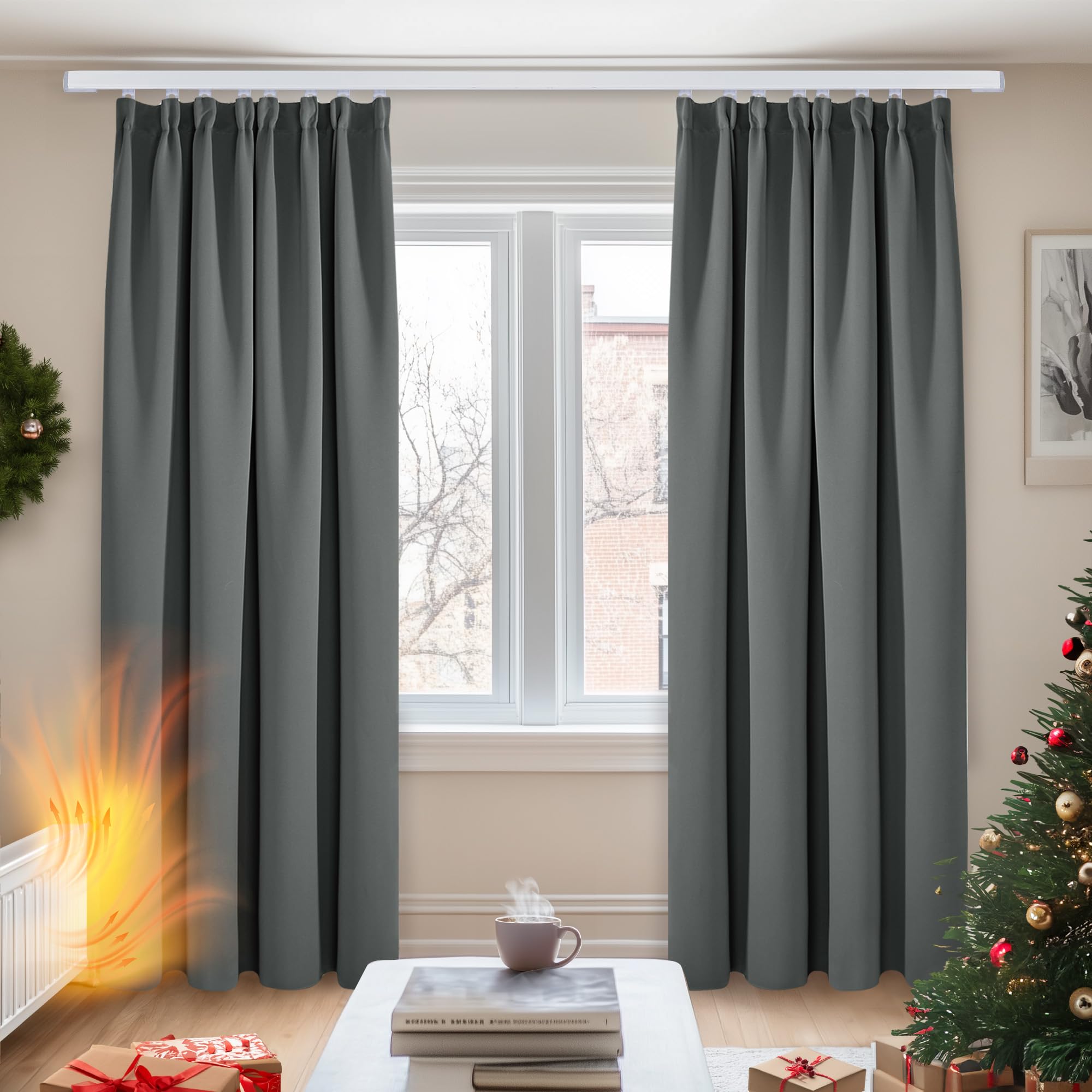 Deconovo Super Soft Solid Window Treatment Blackout Curtains Grey Thermal Insulated Pencil Pleat Curtains for Bedroom Dark Grey W55 x L79 Inch 2 Panels