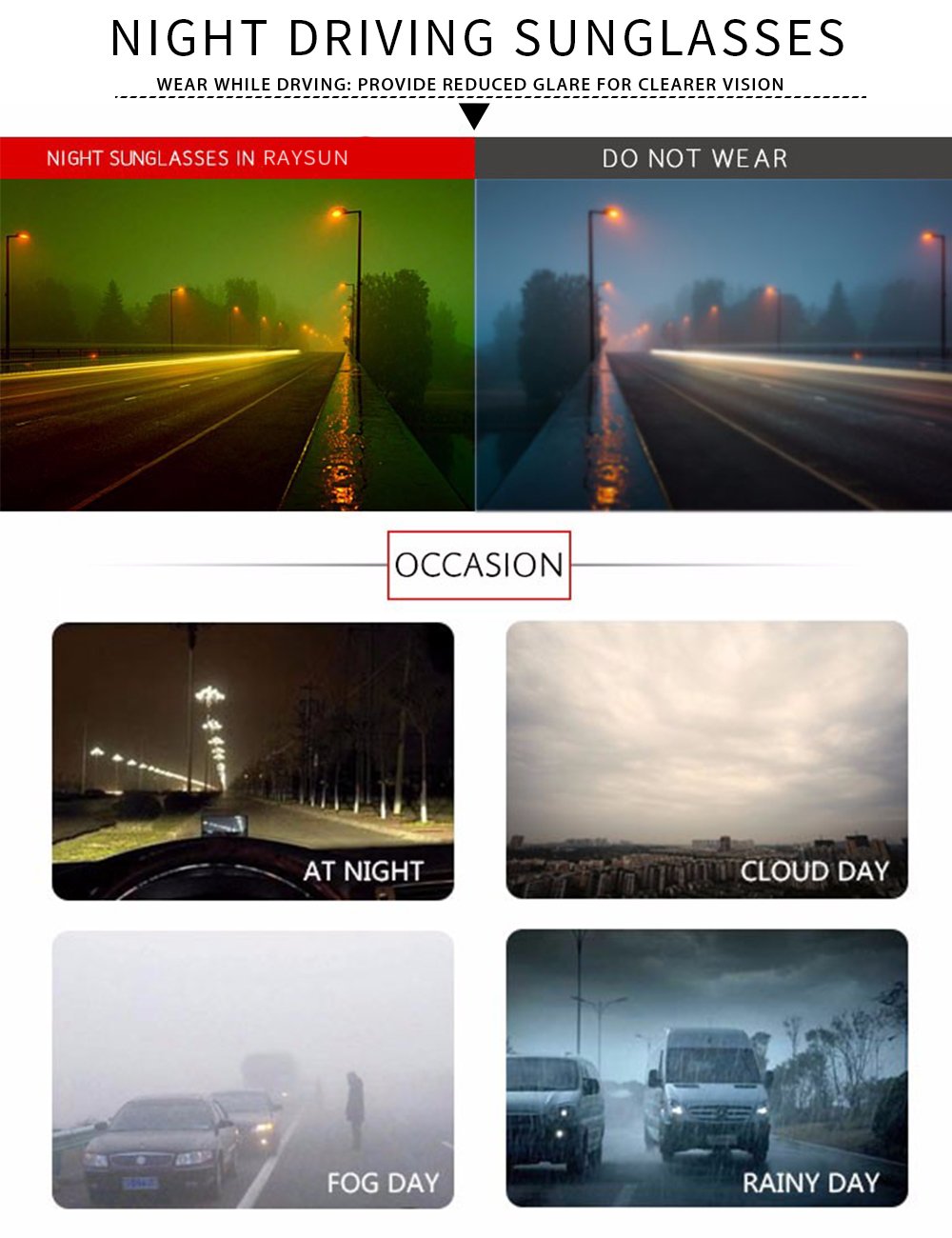 Surenue night driving glasses anti glare sport polarized Yellow Tint Polycarbonate Lens Safety Sunglasses Men Women (Black-YS)