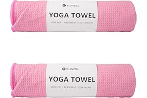 Eunzel 2 Pack Hot Yoga Towel, Non-Slip Yoga Mat Towel with Grip Dots Stickyfiber Sweat Absorbent Towel for Hot Yoga, Pilates and Workout 72" x 24", Pink