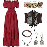 HSDOU 5 Pcs Renaissance Medieval Costume Dress Women Fairy Dress Peasant Cottagecore Dress 1700s Victorian Fairy Costume